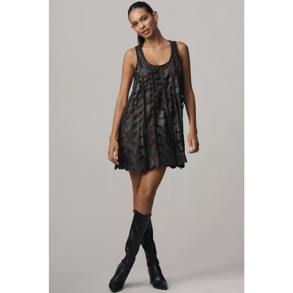 nwt ANTHOPOLOGIE MAEVE sz L Faux leather cutout swing dress